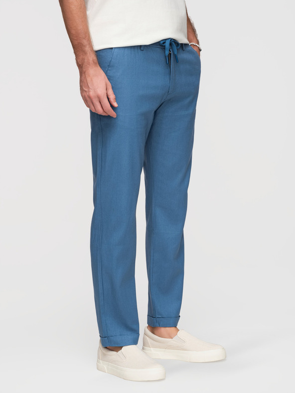 Ombre Clothing Moške hlače chino iz lanene mešanice - modra deninina V5 P1522 Ombre Clothing