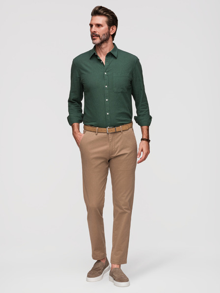 Ombre Clothing Moške chino hlače REGULAR FIT s fino strukturo - temno bež V2 P1518 Ombre Clothing