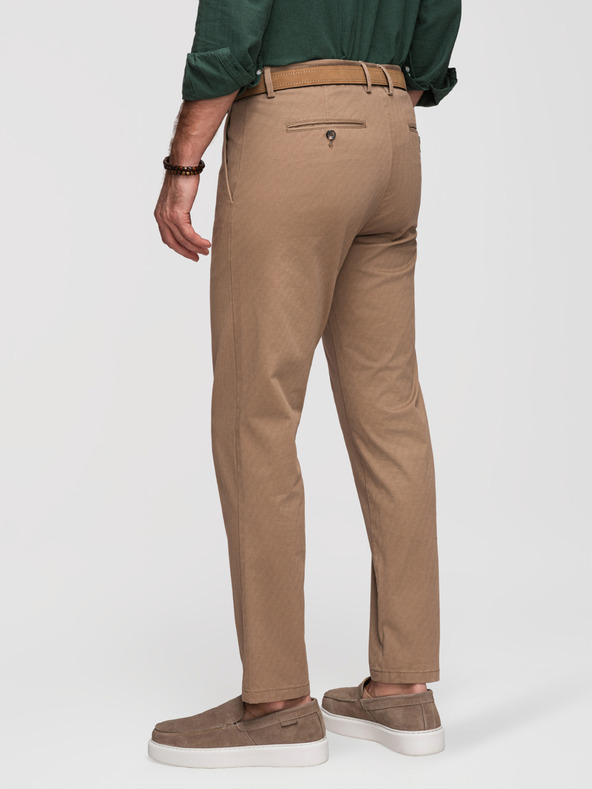 Ombre Clothing Moške chino hlače REGULAR FIT s fino strukturo - temno bež V2 P1518 Ombre Clothing