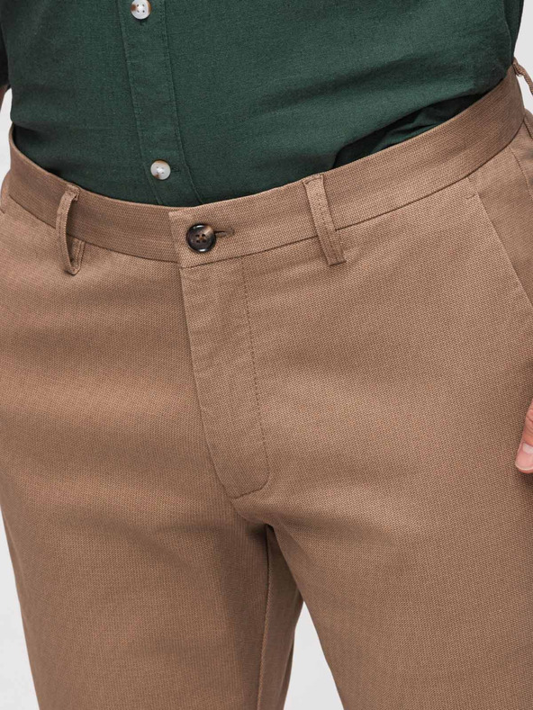 Ombre Clothing Moške chino hlače REGULAR FIT s fino strukturo - temno bež V2 P1518 Ombre Clothing