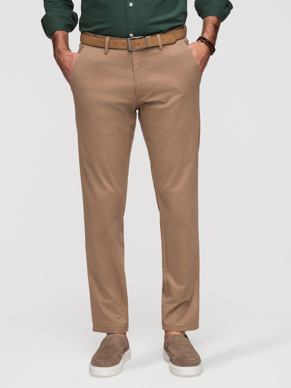Ombre Clothing Moške chino hlače REGULAR FIT s fino strukturo - temno bež V2 P1518 Ombre Clothing