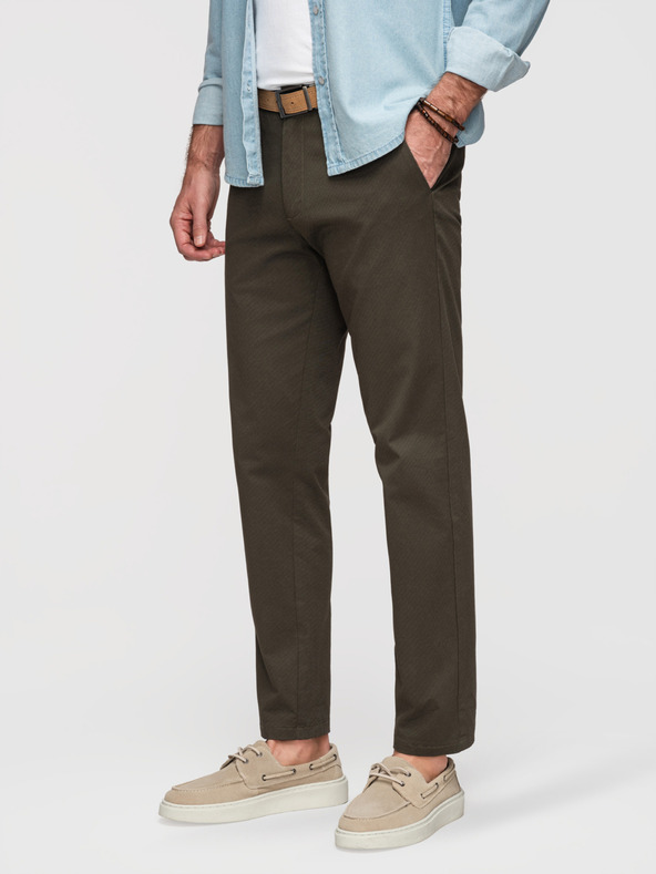 Ombre Clothing Moške chino hlače REGULAR FIT s fino strukturo - temno zelene V4 P1518 Ombre Clothing