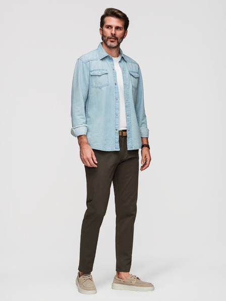 Ombre Clothing Moške chino hlače REGULAR FIT s fino strukturo - temno zelene V4 P1518 Ombre Clothing