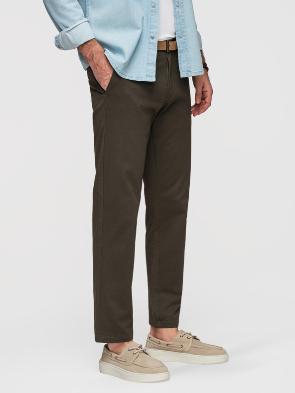 Ombre Clothing Moške chino hlače REGULAR FIT s fino strukturo - temno zelene V4 P1518 Ombre Clothing