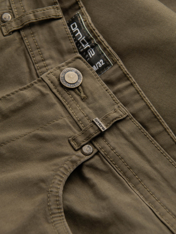 Ombre Clothing Moške chino hlače po meri - olivne V3 O1523 Ombre Clothing