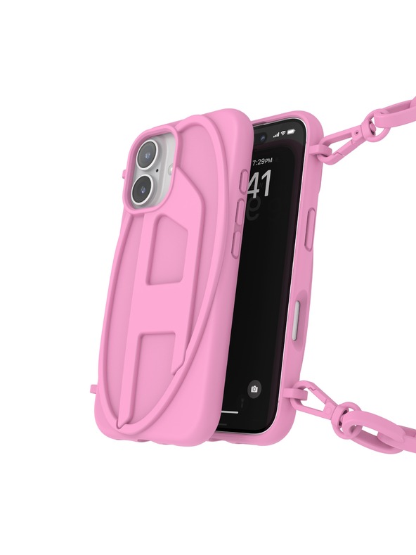 Diesel Diesel ovitek za iPhone 16 s verižico Oval D rožnat 60175