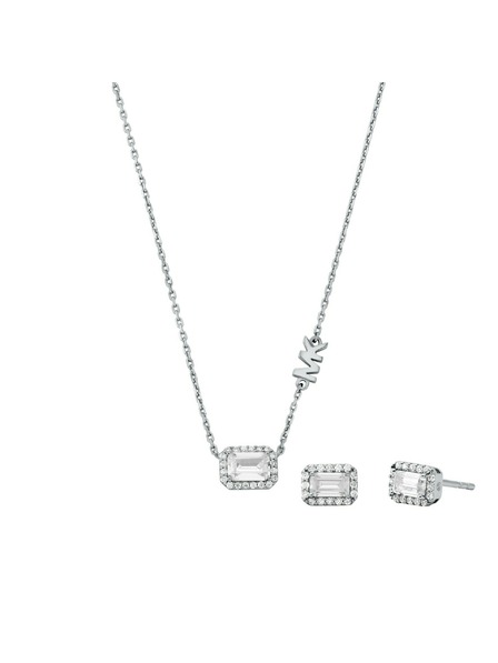 Michael Kors Set srebrnih uhanov in ogrlice Michael Kors MKC1760CZSET