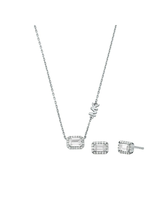 Michael Kors Set srebrnih uhanov in ogrlice Michael Kors MKC1760CZSET