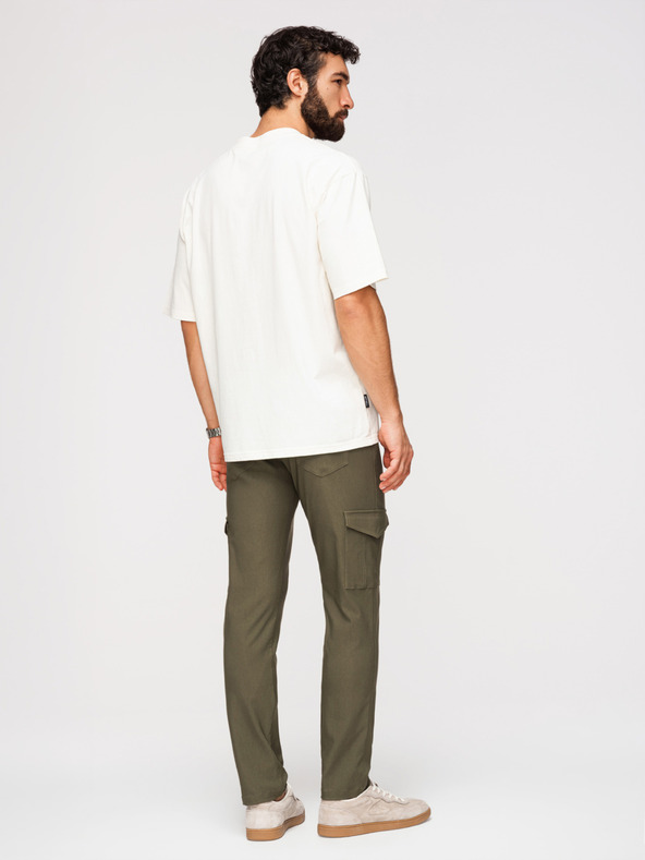 Ombre Clothing Moške hlače REGULAR s tovornjacnimi žepi - temno olivno zelene V1 P1515 Ombre Clothing