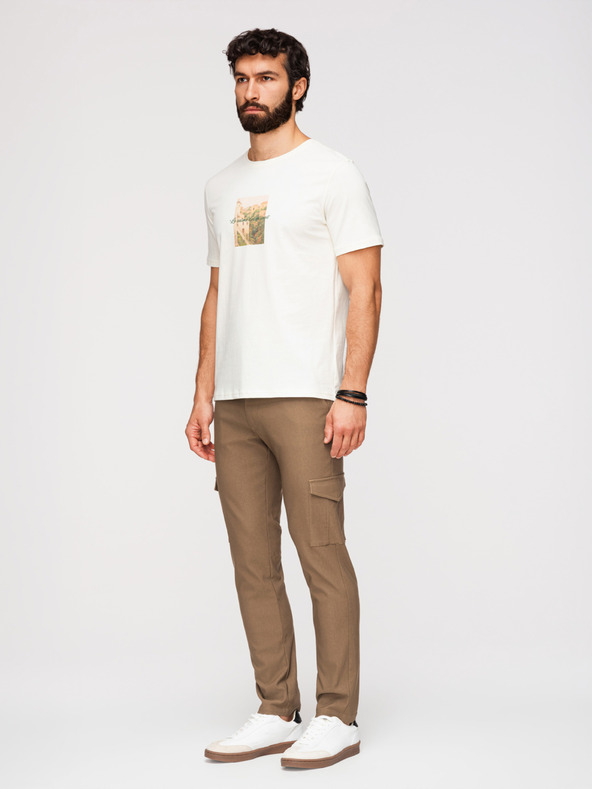 Ombre Clothing Moške hlače REGULAR s tovornjacnimi žepi - olivna barva V2 P1515 Ombre Clothing