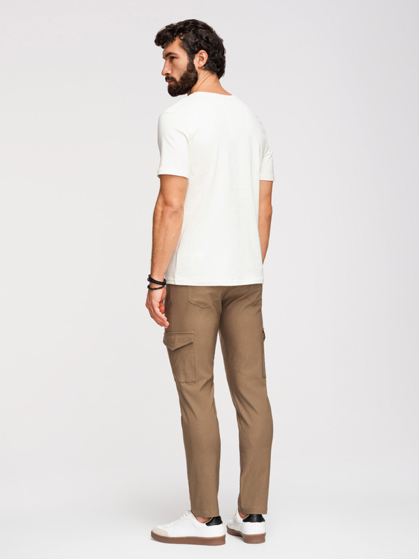 Ombre Clothing Moške hlače REGULAR s tovornjacnimi žepi - olivna barva V2 P1515 Ombre Clothing