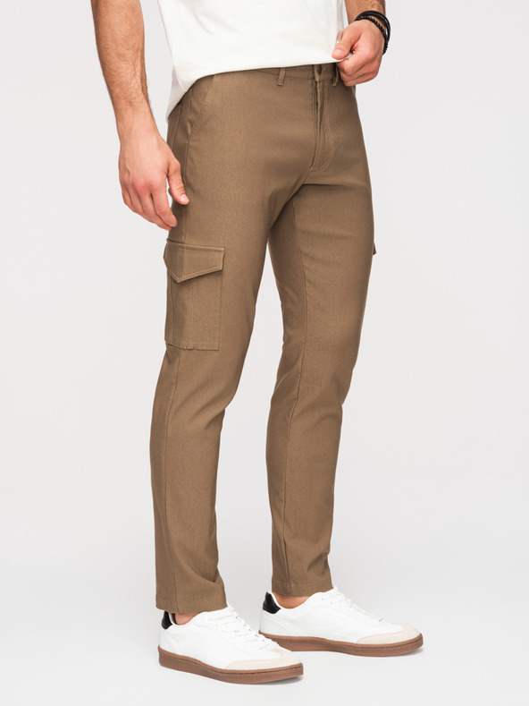 Ombre Clothing Moške hlače REGULAR s tovornjacnimi žepi - olivna barva V2 P1515 Ombre Clothing
