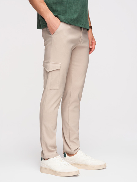 Ombre Clothing Moške hlače REGULAR s tovornjacnimi žepi - bež V3 P1515 Ombre Clothing
