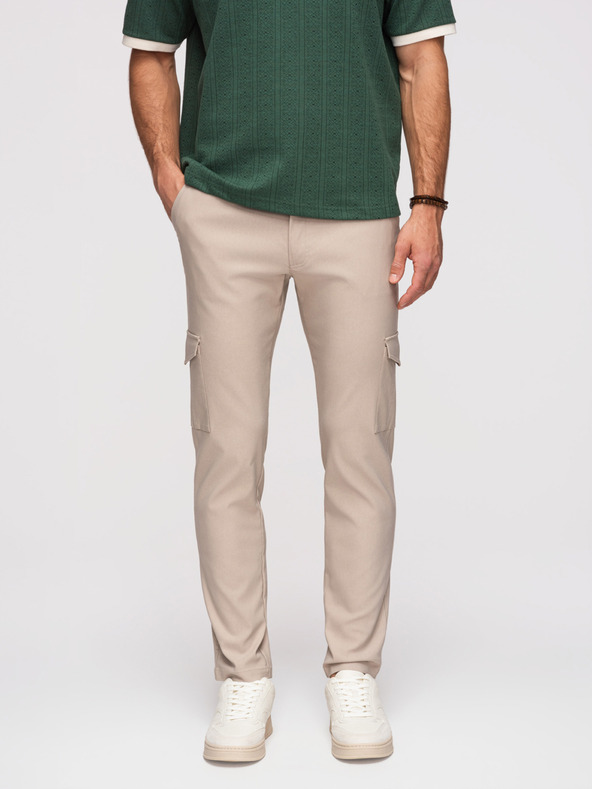 Ombre Clothing Moške hlače REGULAR s tovornjacnimi žepi - bež V3 P1515 Ombre Clothing
