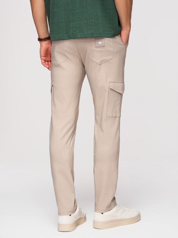 Ombre Clothing Moške hlače REGULAR s tovornjacnimi žepi - bež V3 P1515 Ombre Clothing