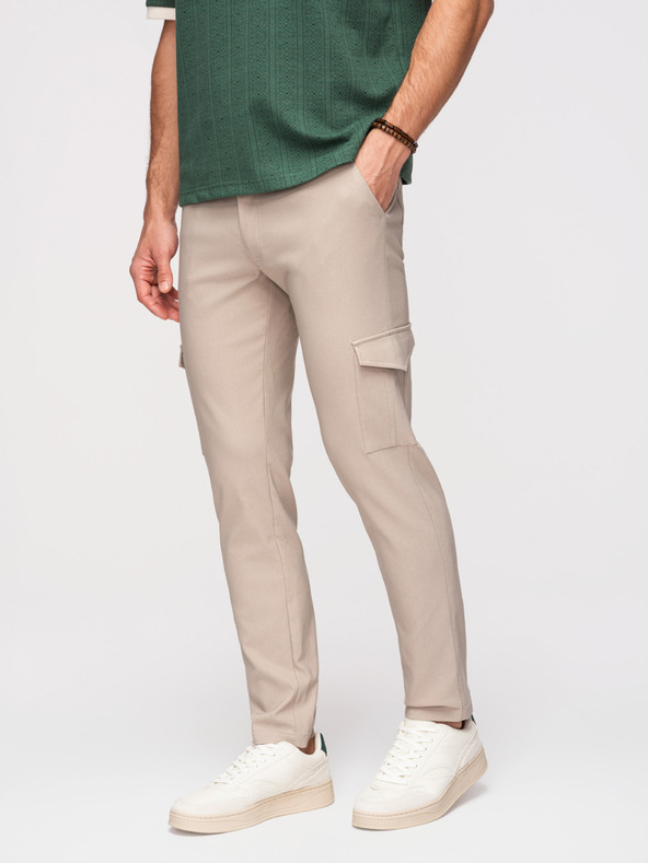 Ombre Clothing Moške hlače REGULAR s tovornjacnimi žepi - bež V3 P1515 Ombre Clothing