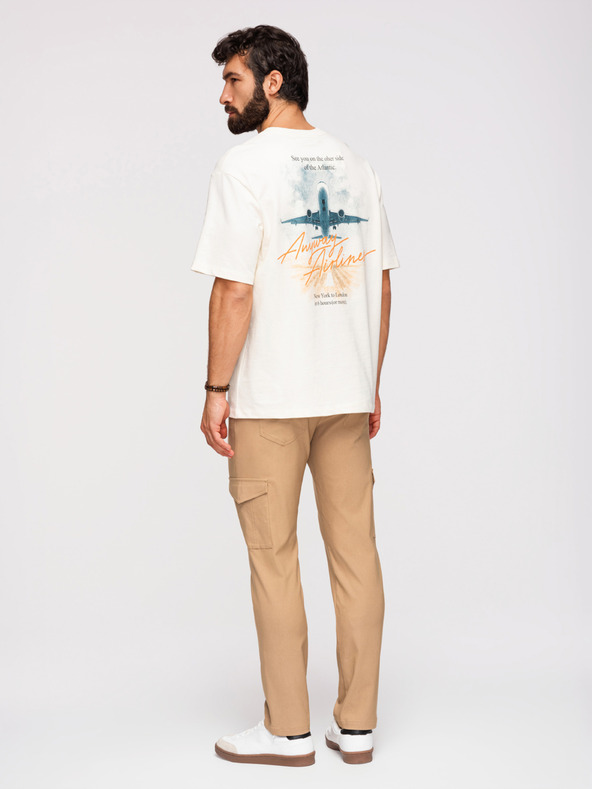 Ombre Clothing Moške hlače REGULAR s tovornjacnimi žepi - svetlo rjave V4 P1515 Ombre Clothing