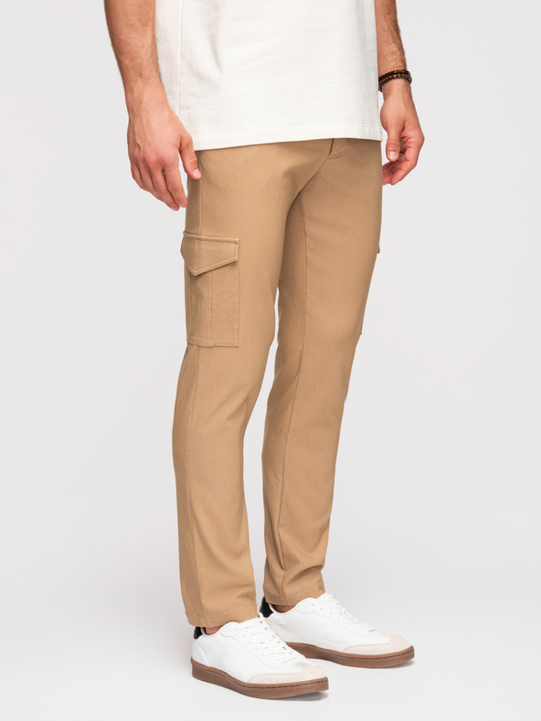 Ombre Clothing Moške hlače REGULAR s tovornjacnimi žepi - svetlo rjave V4 P1515 Ombre Clothing