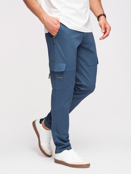 Ombre Clothing Moške hlače z ravnimi nohavicami in žepi na zadrgo - temno modre V1 P1517 Ombre Clothing