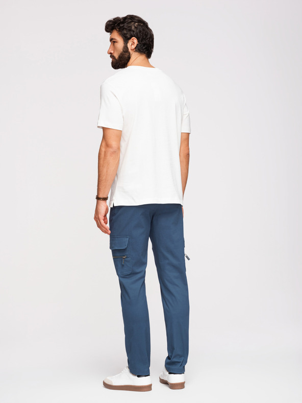 Ombre Clothing Moške hlače z ravnimi nohavicami in žepi na zadrgo - temno modre V1 P1517 Ombre Clothing