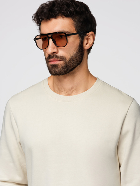 Ombre Clothing Moška jopa BASIC z okroglim izrezom - kremna Ombre Clothing