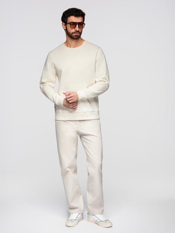 Ombre Clothing Moška jopa BASIC z okroglim izrezom - kremna Ombre Clothing