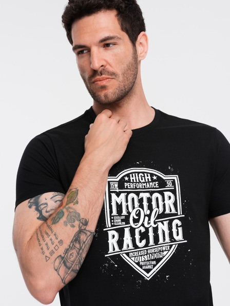 Ombre Clothing Črna moška majica s potiskom Ombre Clothing