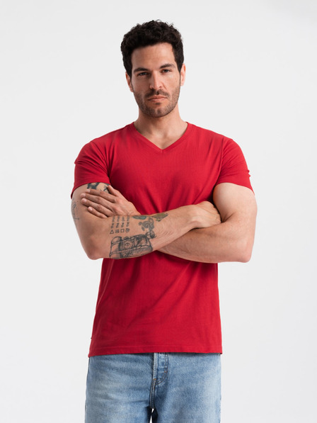 Ombre Clothing Rdeča moška bombažna majica z osnovnim vratom Ombre Clothing