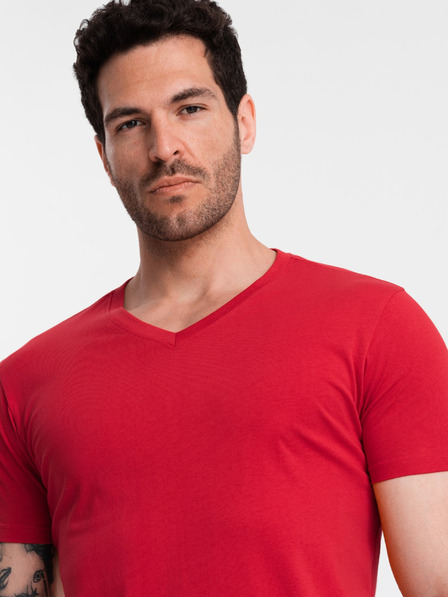Ombre Clothing Rdeča moška bombažna majica z osnovnim vratom Ombre Clothing