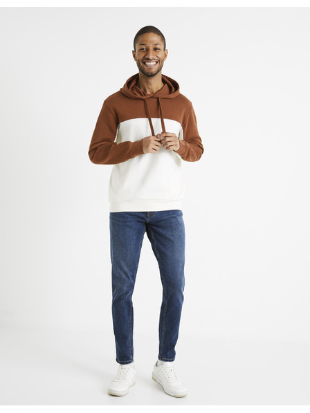 Celio Rjavo-bela moška bombažna moška jopa s kapuco Celio Debiding