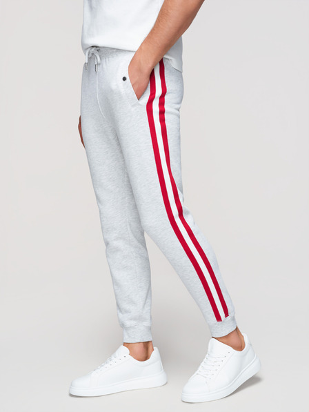 Ombre Clothing Moške trenirke z oblogo in rebrastim robom na nogavicah - siva meliž V1 P1519 Ombre Clothing