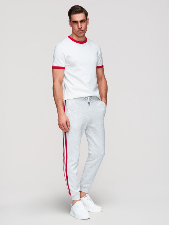 Ombre Clothing Moške trenirke z oblogo in rebrastim robom na nogavicah - siva meliž V1 P1519 Ombre Clothing
