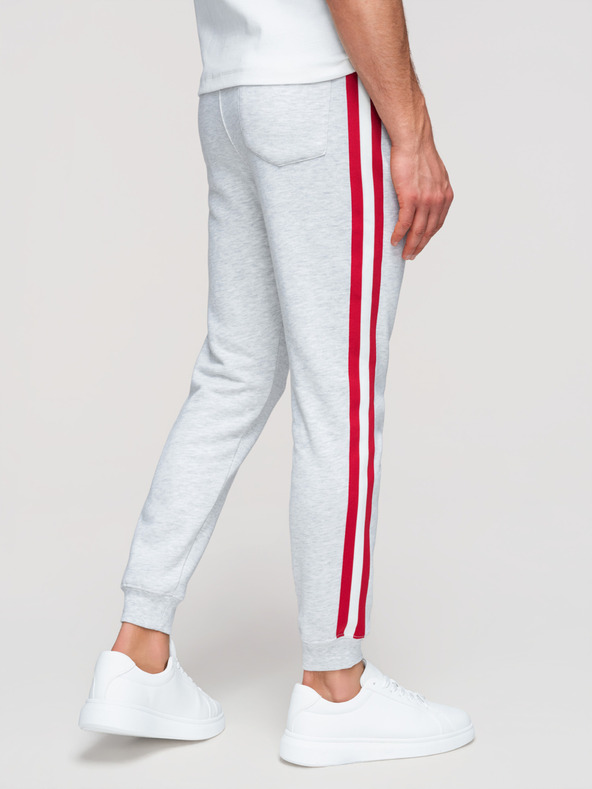 Ombre Clothing Moške trenirke z oblogo in rebrastim robom na nogavicah - siva meliž V1 P1519 Ombre Clothing