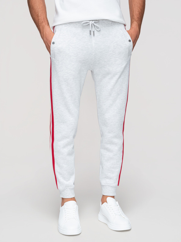 Ombre Clothing Moške trenirke z oblogo in rebrastim robom na nogavicah - siva meliž V1 P1519 Ombre Clothing