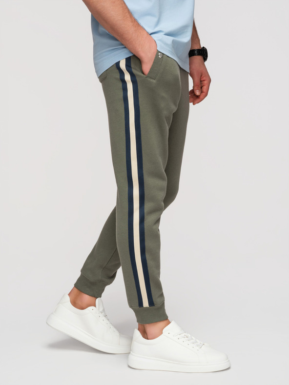 Ombre Clothing Moške trenirske hlače z oblogo in rebrastim robom na nogavicah - olivna V2 P1519 Ombre Clothing