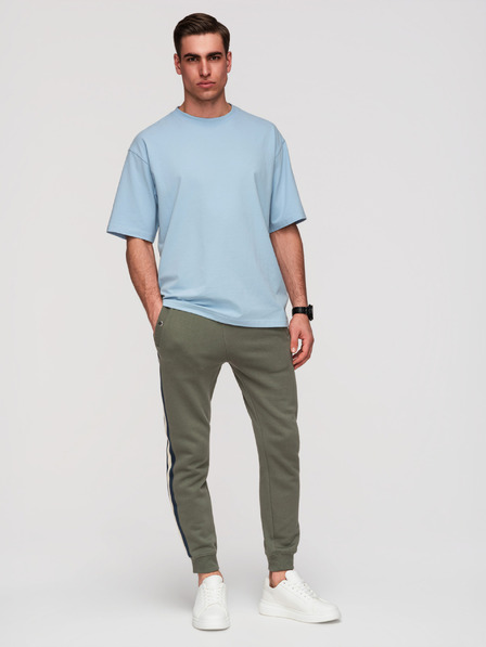 Ombre Clothing Moške trenirske hlače z oblogo in rebrastim robom na nogavicah - olivna V2 P1519 Ombre Clothing