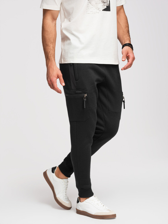 Ombre Clothing Moške trenirke JOGGER s kontrastnimi vstavkami in žepi na stegnih - črna V1 OM-PASK-0222 Ombre Clothing