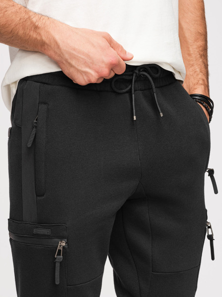Ombre Clothing Moške trenirke JOGGER s kontrastnimi vstavkami in žepi na stegnih - črna V1 OM-PASK-0222 Ombre Clothing