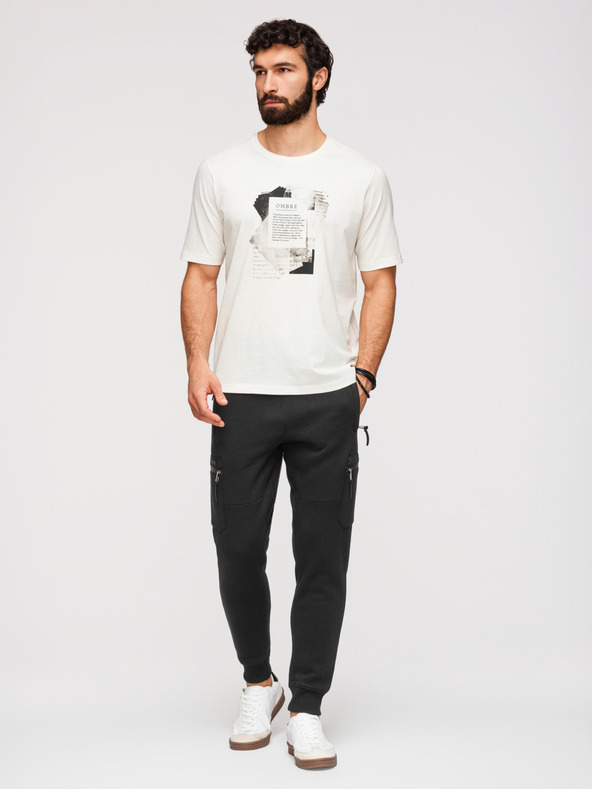 Ombre Clothing Moške trenirke JOGGER s kontrastnimi vstavkami in žepi na stegnih - črna V1 OM-PASK-0222 Ombre Clothing