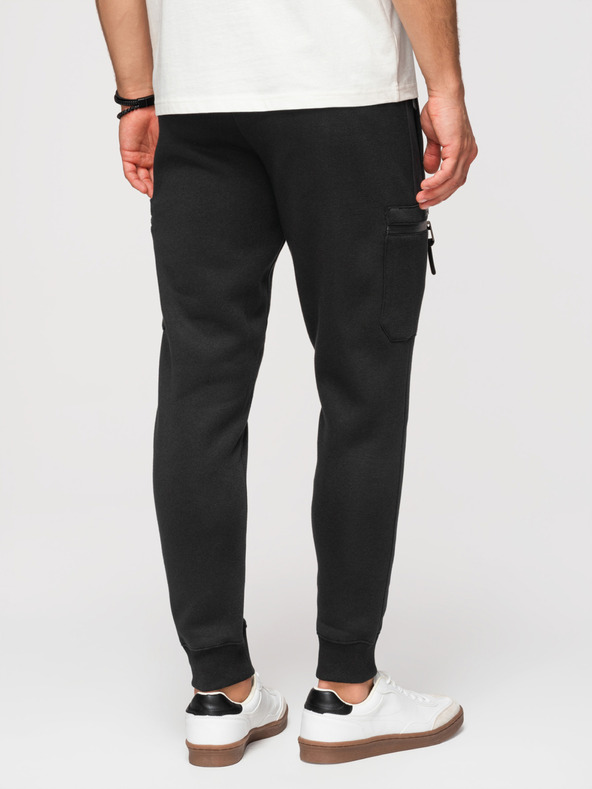 Ombre Clothing Moške trenirke JOGGER s kontrastnimi vstavkami in žepi na stegnih - črna V1 OM-PASK-0222 Ombre Clothing