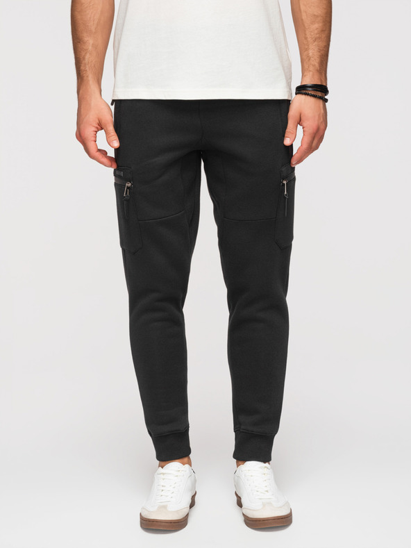 Ombre Clothing Moške trenirke JOGGER s kontrastnimi vstavkami in žepi na stegnih - črna V1 OM-PASK-0222 Ombre Clothing
