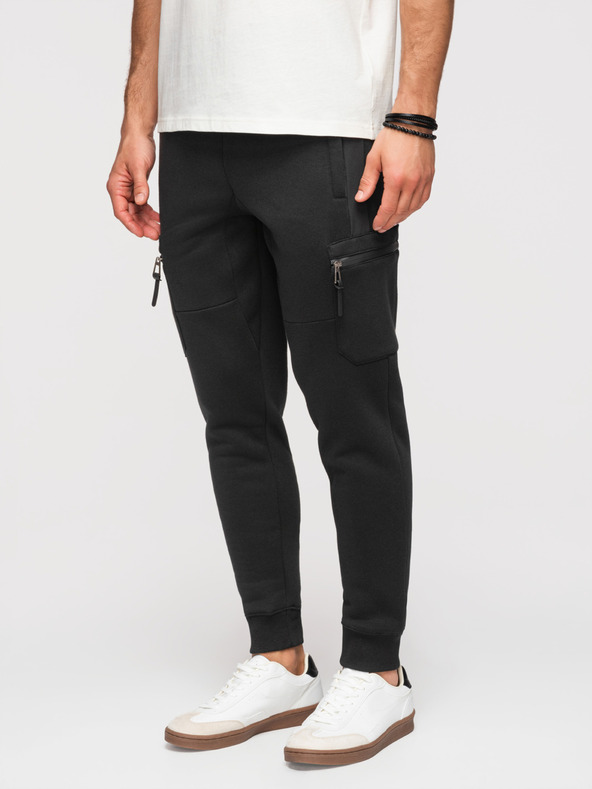 Ombre Clothing Moške trenirke JOGGER s kontrastnimi vstavkami in žepi na stegnih - črna V1 OM-PASK-0222 Ombre Clothing