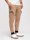 Ombre Clothing Moške trenirke JOGGER s žepi na stegnih in kontrastnimi vstavki - svetlo rjava V4 OM-PASK-0222 Ombre Clothing