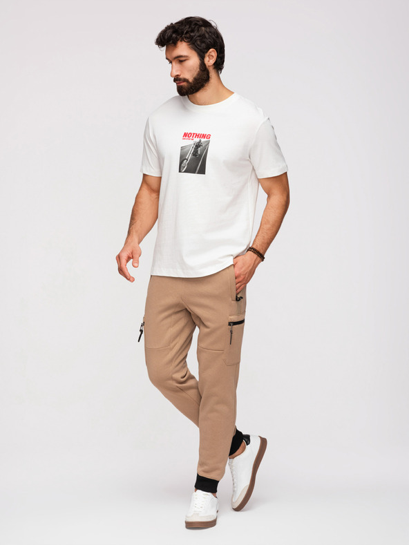 Ombre Clothing Moške trenirke JOGGER s žepi na stegnih in kontrastnimi vstavki - svetlo rjava V4 OM-PASK-0222 Ombre Clothing
