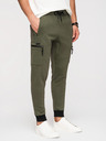 Ombre Clothing Moške trenirke JOGGER s žepi na stegnih in kontrastnimi vstavki - olivna V5 OM-PASK-0222 Ombre Clothing