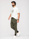 Ombre Clothing Moške trenirke JOGGER s žepi na stegnih in kontrastnimi vstavki - olivna V5 OM-PASK-0222 Ombre Clothing