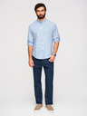 Ombre Clothing Moška progasta lanena srajca s stoječem - bela in modra V2 OM-SHCS-0189 Ombre Clothing