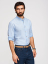 Ombre Clothing Moška progasta lanena srajca s stoječem - bela in modra V2 OM-SHCS-0189 Ombre Clothing