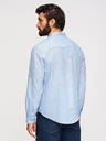 Ombre Clothing Moška progasta lanena srajca s stoječem - bela in modra V2 OM-SHCS-0189 Ombre Clothing