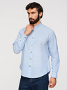 Ombre Clothing Moška progasta lanena srajca s stoječem - bela in modra V2 OM-SHCS-0189 Ombre Clothing